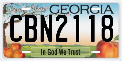 GA license plate CBN2118