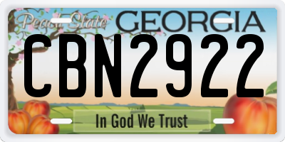 GA license plate CBN2922