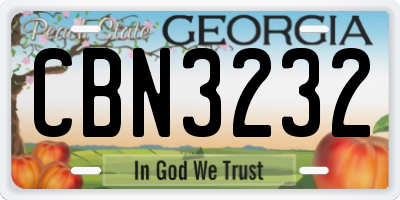 GA license plate CBN3232