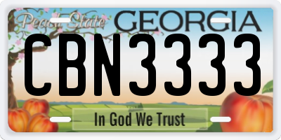 GA license plate CBN3333