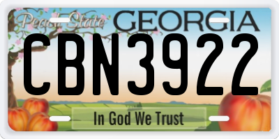 GA license plate CBN3922