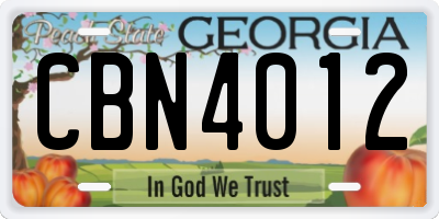 GA license plate CBN4012