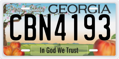 GA license plate CBN4193