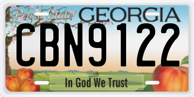 GA license plate CBN9122