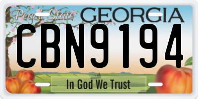 GA license plate CBN9194