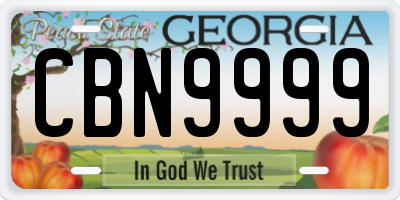 GA license plate CBN9999