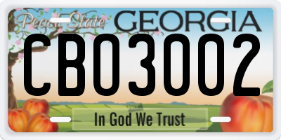 GA license plate CBO3002