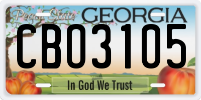 GA license plate CBO3105
