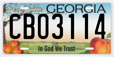 GA license plate CBO3114