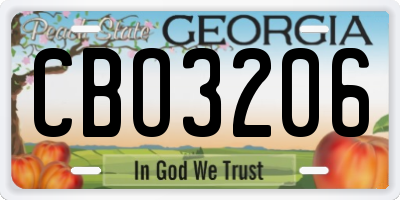 GA license plate CBO3206