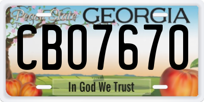 GA license plate CBO7670