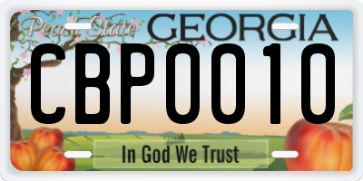 GA license plate CBP0010