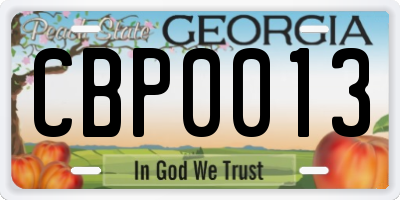 GA license plate CBP0013