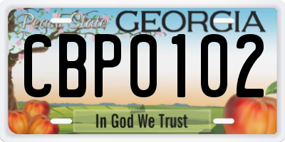 GA license plate CBP0102