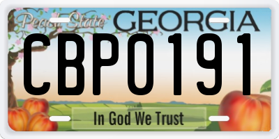 GA license plate CBP0191