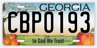 GA license plate CBP0193