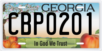GA license plate CBP0201
