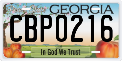 GA license plate CBP0216