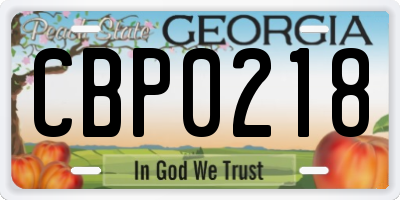 GA license plate CBP0218