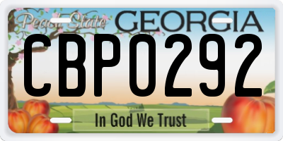 GA license plate CBP0292