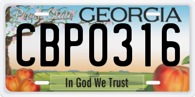 GA license plate CBP0316