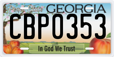 GA license plate CBP0353