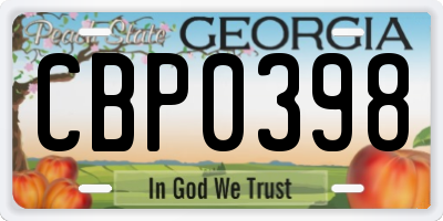 GA license plate CBP0398