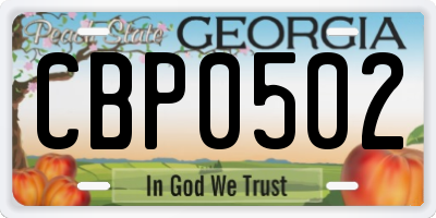 GA license plate CBP0502