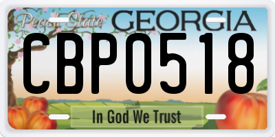 GA license plate CBP0518