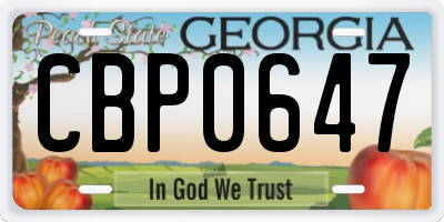 GA license plate CBP0647