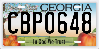 GA license plate CBP0648