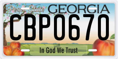 GA license plate CBP0670