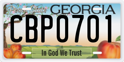 GA license plate CBP0701