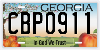 GA license plate CBP0911