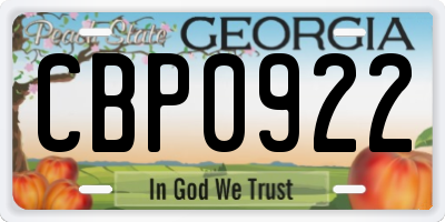 GA license plate CBP0922