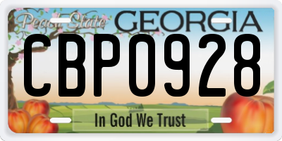 GA license plate CBP0928