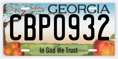 GA license plate CBP0932