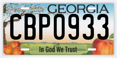GA license plate CBP0933