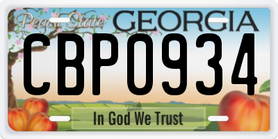 GA license plate CBP0934