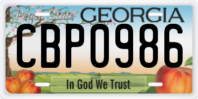GA license plate CBP0986