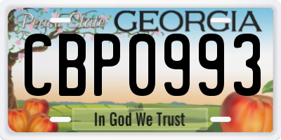 GA license plate CBP0993