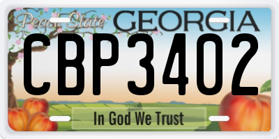 GA license plate CBP3402