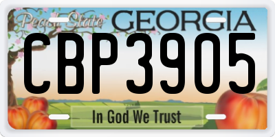 GA license plate CBP3905
