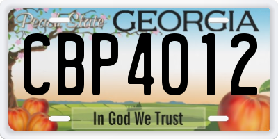 GA license plate CBP4012