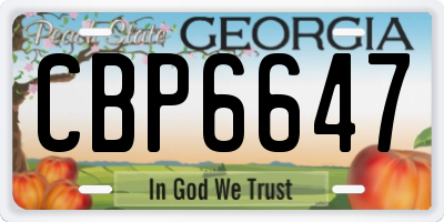 GA license plate CBP6647