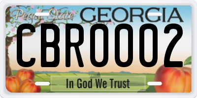 GA license plate CBR0002