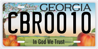 GA license plate CBR0010