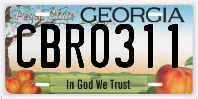 GA license plate CBR0311