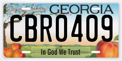 GA license plate CBR0409