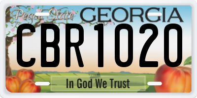 GA license plate CBR1020